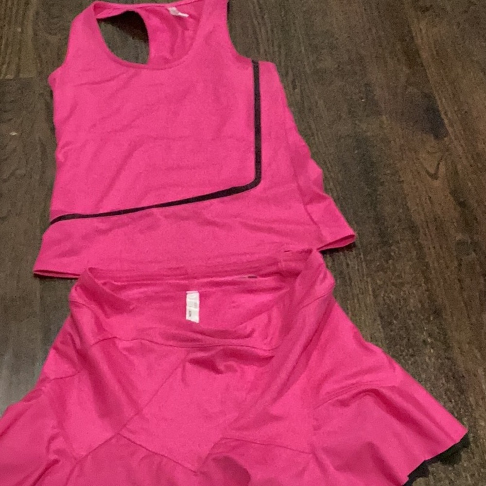 Pink Athletic Tank and Skirt Set